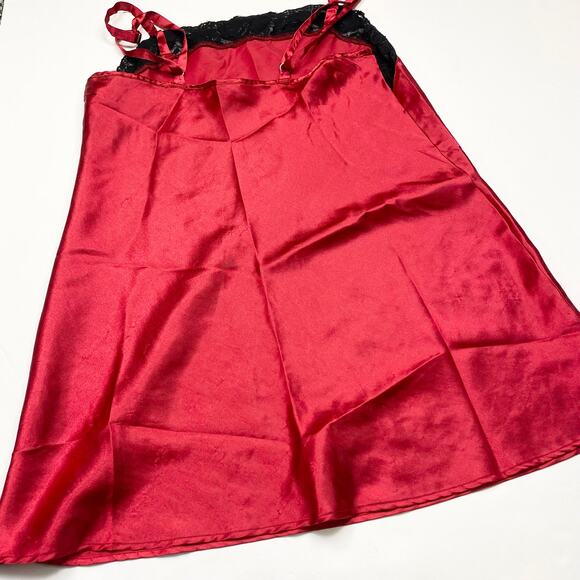 Red satin and black lace trim slip dress size medium - Picture 4 of 4